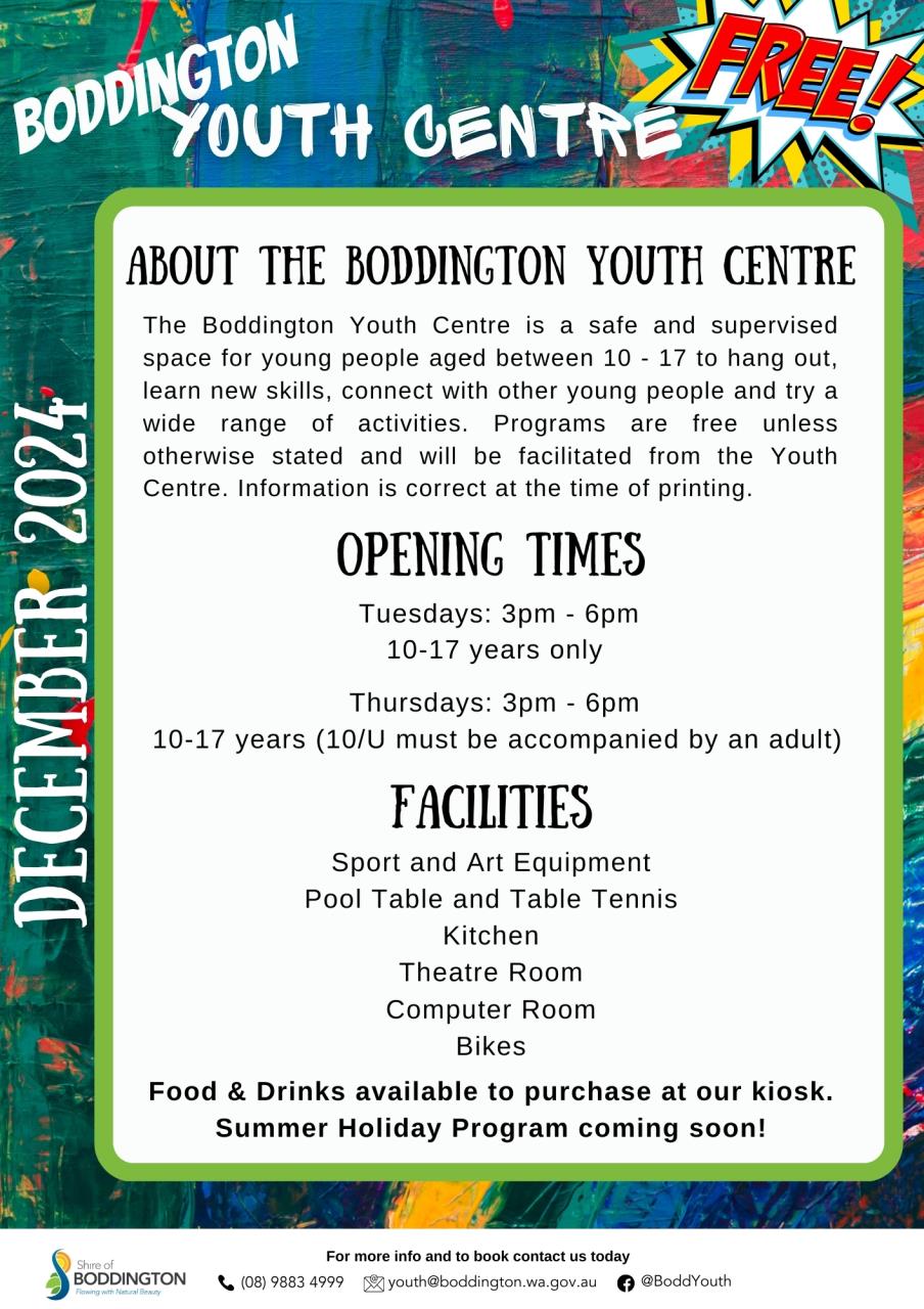 Boddington Youth Centre December Timetable